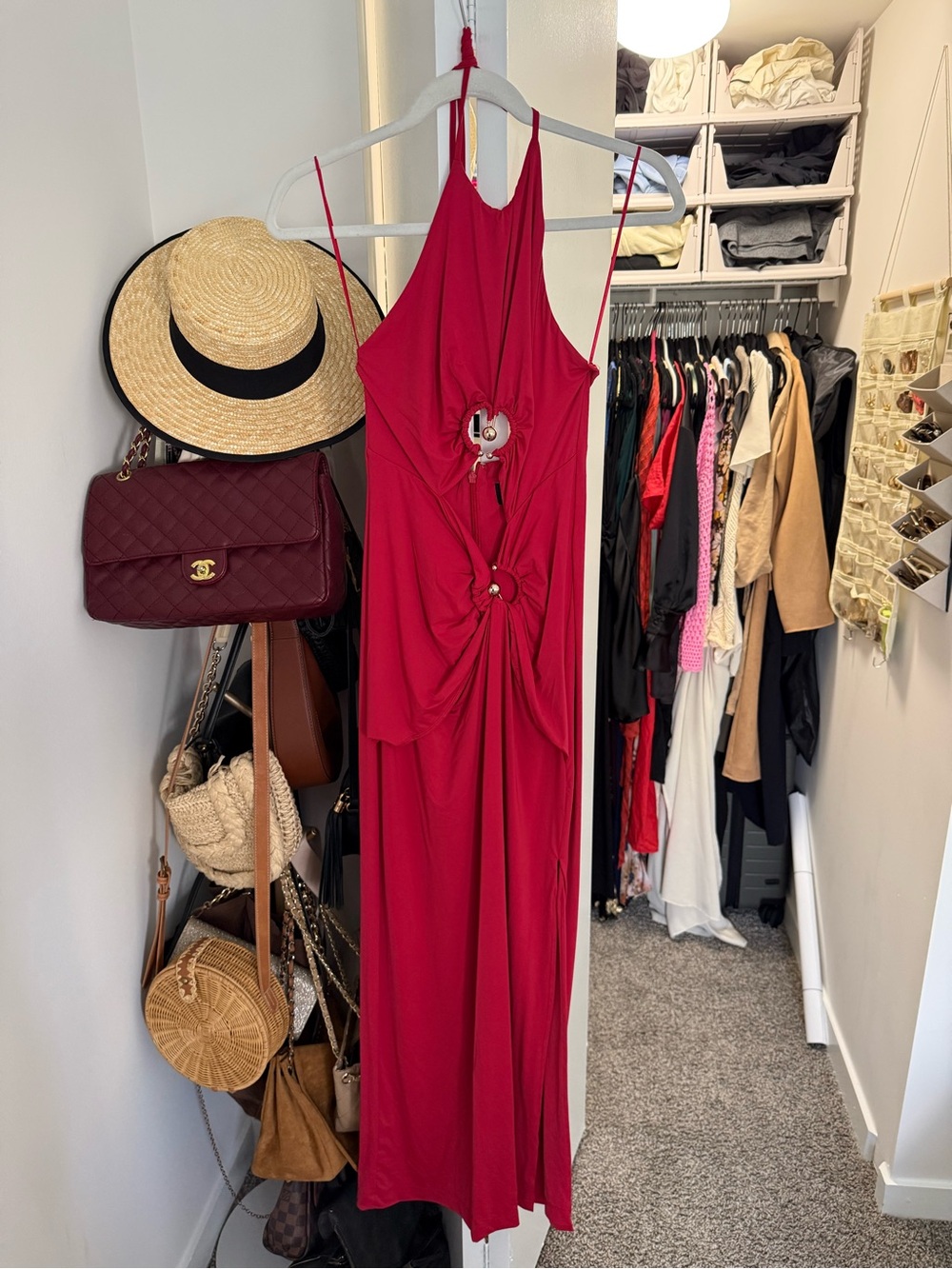 Bardot Bright Red Halter Cutout Maxi Dress